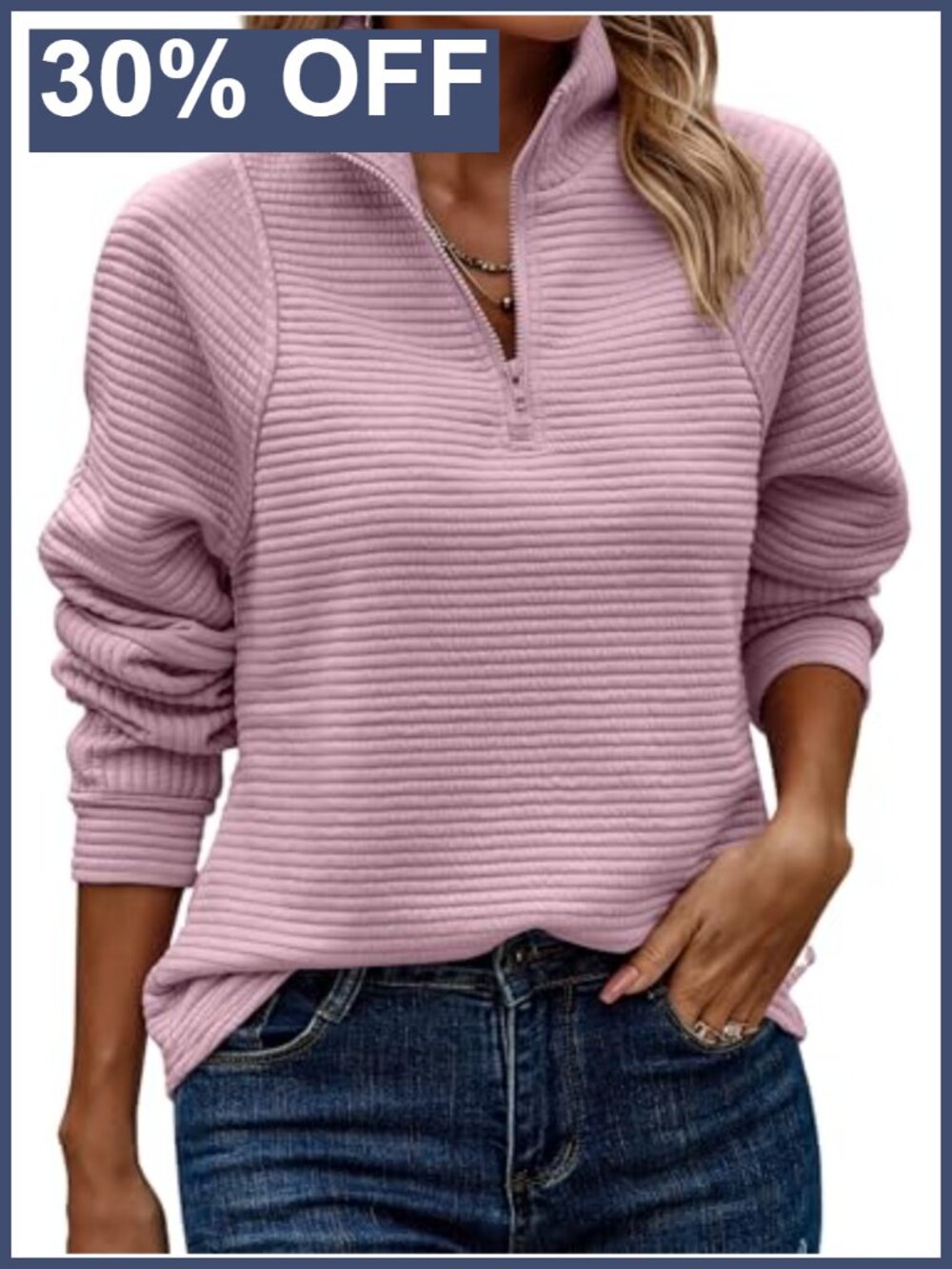 Women Textured Quarter Zip Pullover Oversized Tunic Sweatshirt Long Sleeve
